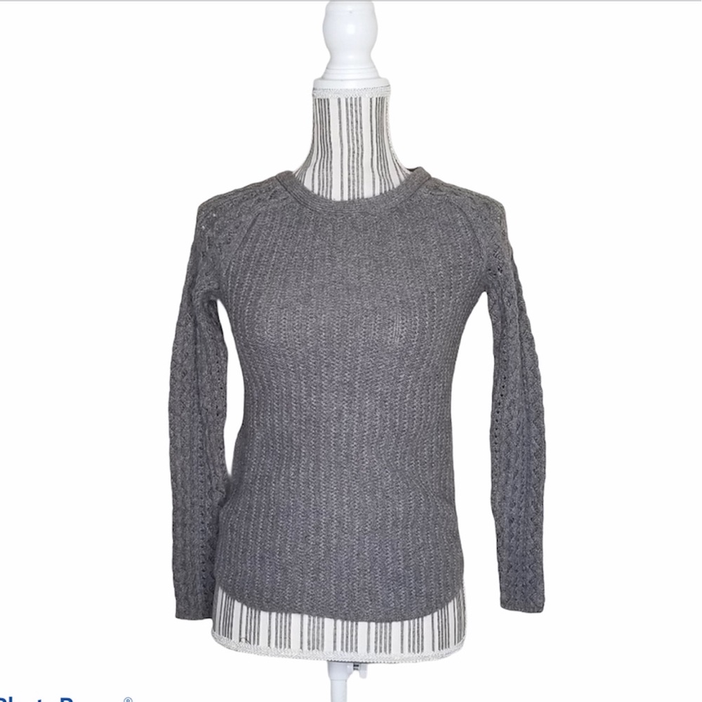 Loft Knit Cable Ribbed Crew Neck Gray Sweater XS Petite
